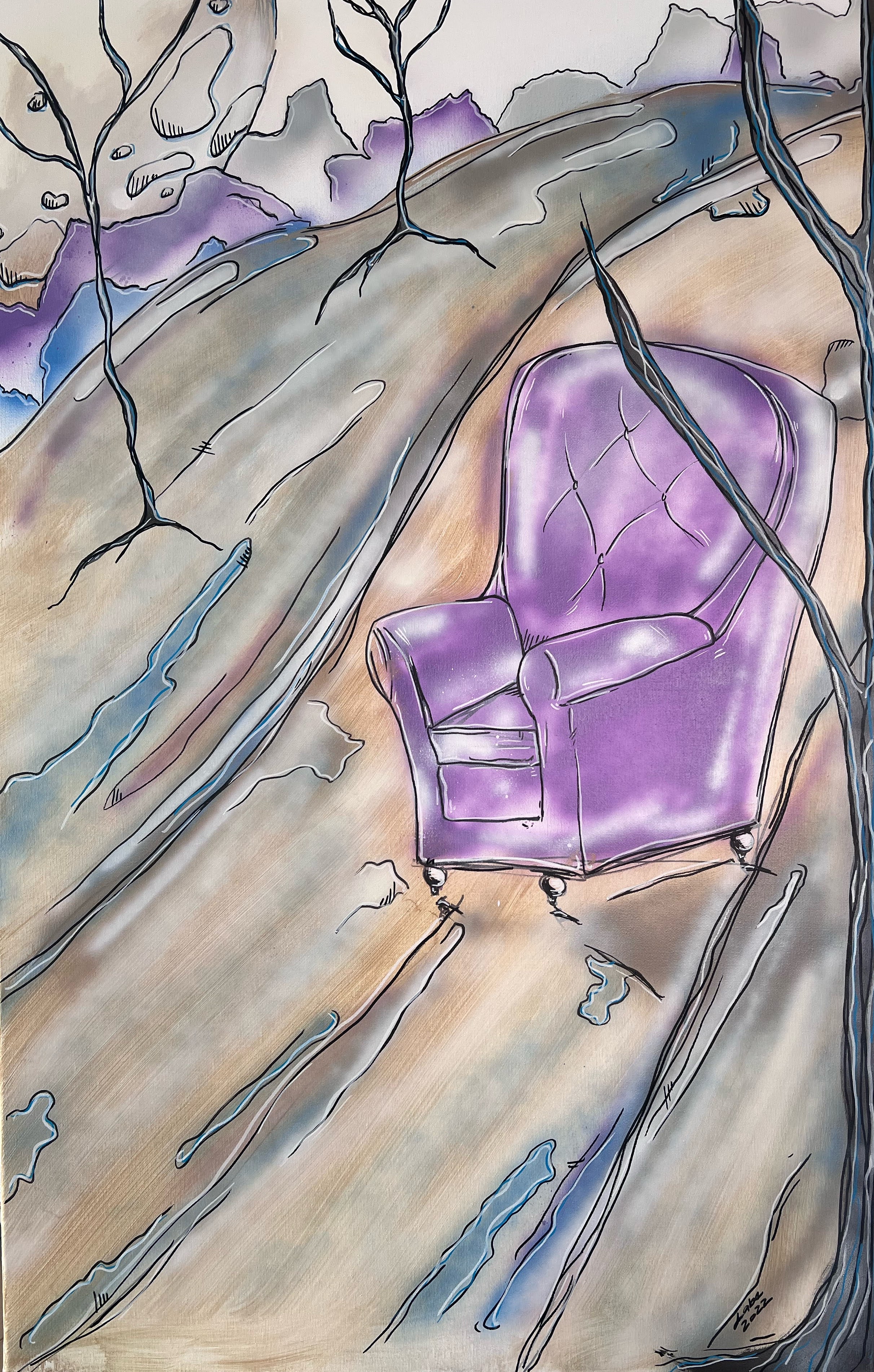 In purple